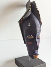 Vintage Hand-Carved African Tribal Mask on Stand - Wood Sculpture Wall Art 9"