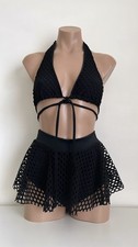 Schminke 🔒 UV neón red caña falda polewear danza conjunto halter cuerda malla