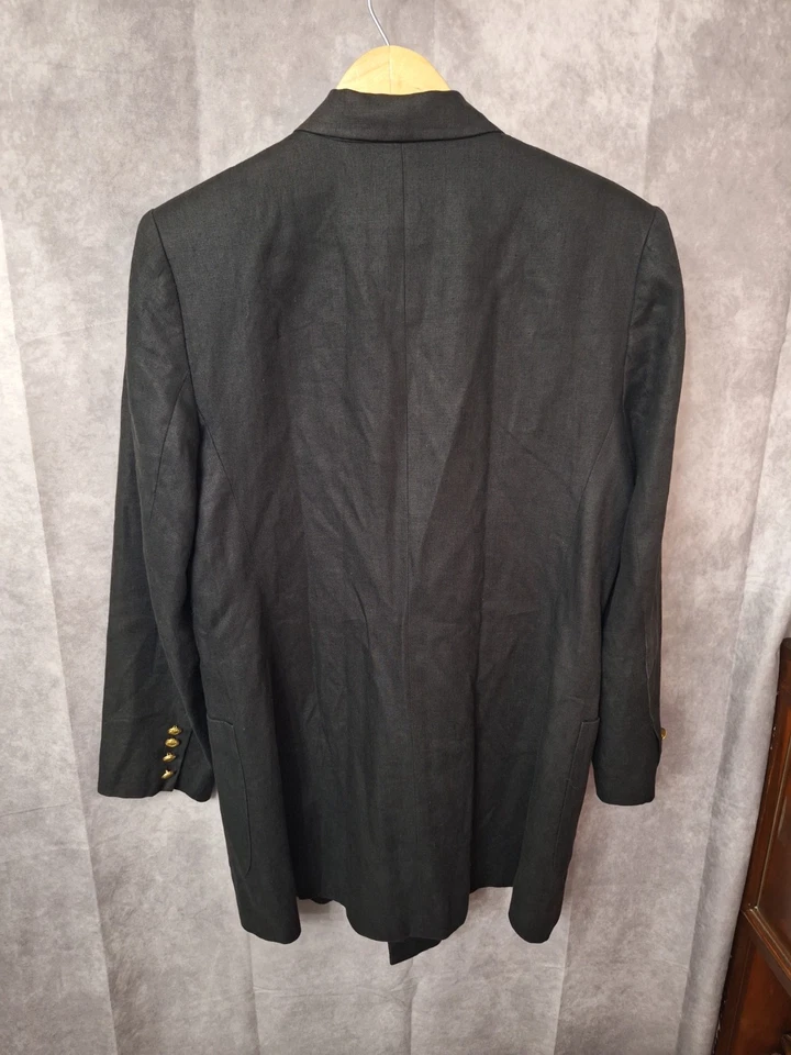 J Peterman Linen Blazer Womens Sz XL Double Breasted Black Gold Buttons Preppy - Image 3 of 4