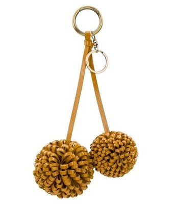 Patricia Nash Leather Pom Pom Key Fob Chain-Mango-NWT