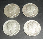 Four Mercury Dimes. 90% Silver.  See photo for dates and details.