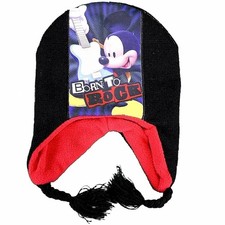 Disney Mickey Mouse Born To Rock Toddler Boy's Black Hat  Mittens Set Sz. 2-4T