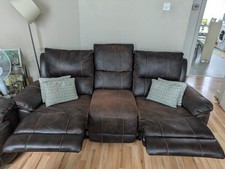 2 Brown Leather Sofa 3-Seater Reclining