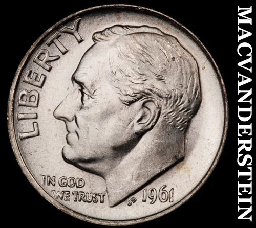 1961 Silver Roosevelt Dime - Lustrous Choice Gem Brilliant Uncirculated #i4759