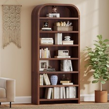 70" Tall Arched Bookcase 7-Tier Freestanding Storage Cabinet W/ Adjustable