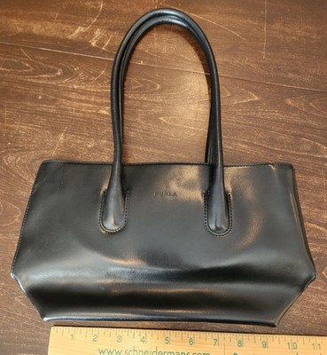 Furla Black Leather Double Handle Top Zip Shoulder Bag Purse