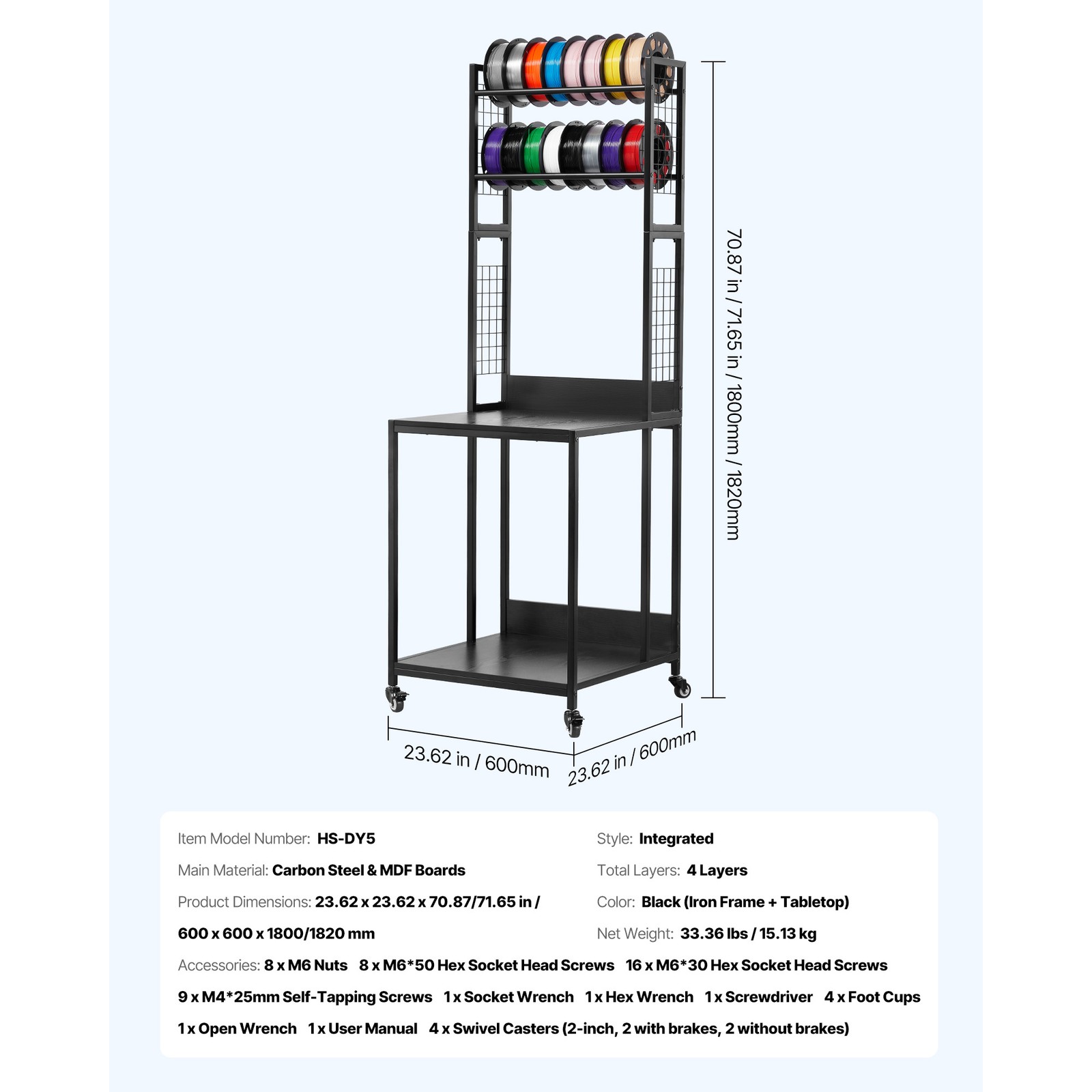 3D Printer Filament Storage Rack 4-Tier 3D Printer Stand with Storage