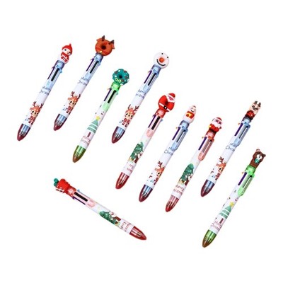 10Pcs Christmas Multicolored Pen 6 Color-in-1 Writing Pens for Color Coding