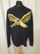Diesel Eagle Knit Jumper Pullover Black Wool Rich Crew Neck Men's Large C5873