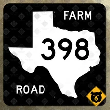 Texas farm to market route 398 state highway marker road sign map 1965 16x16