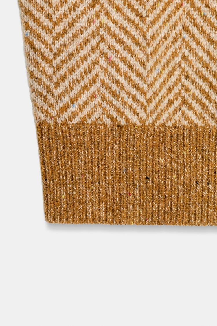 ZARA MUSTARD HERRINGBONE WOOL BLEND KNIT WAISTCOAT SIZE L thumbnail 11