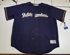 NEW Majestic Milwaukee Brewers Mens XL baseball jersey MLB Button Blue Cool Base
