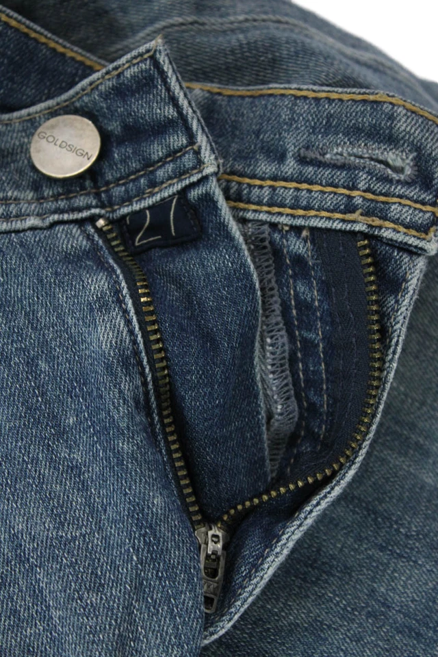 Pantalones de mezclilla rectos de tiro medio con cremallera de algodón azul talla 28 Goldsign para mujer Foto 4 de 4