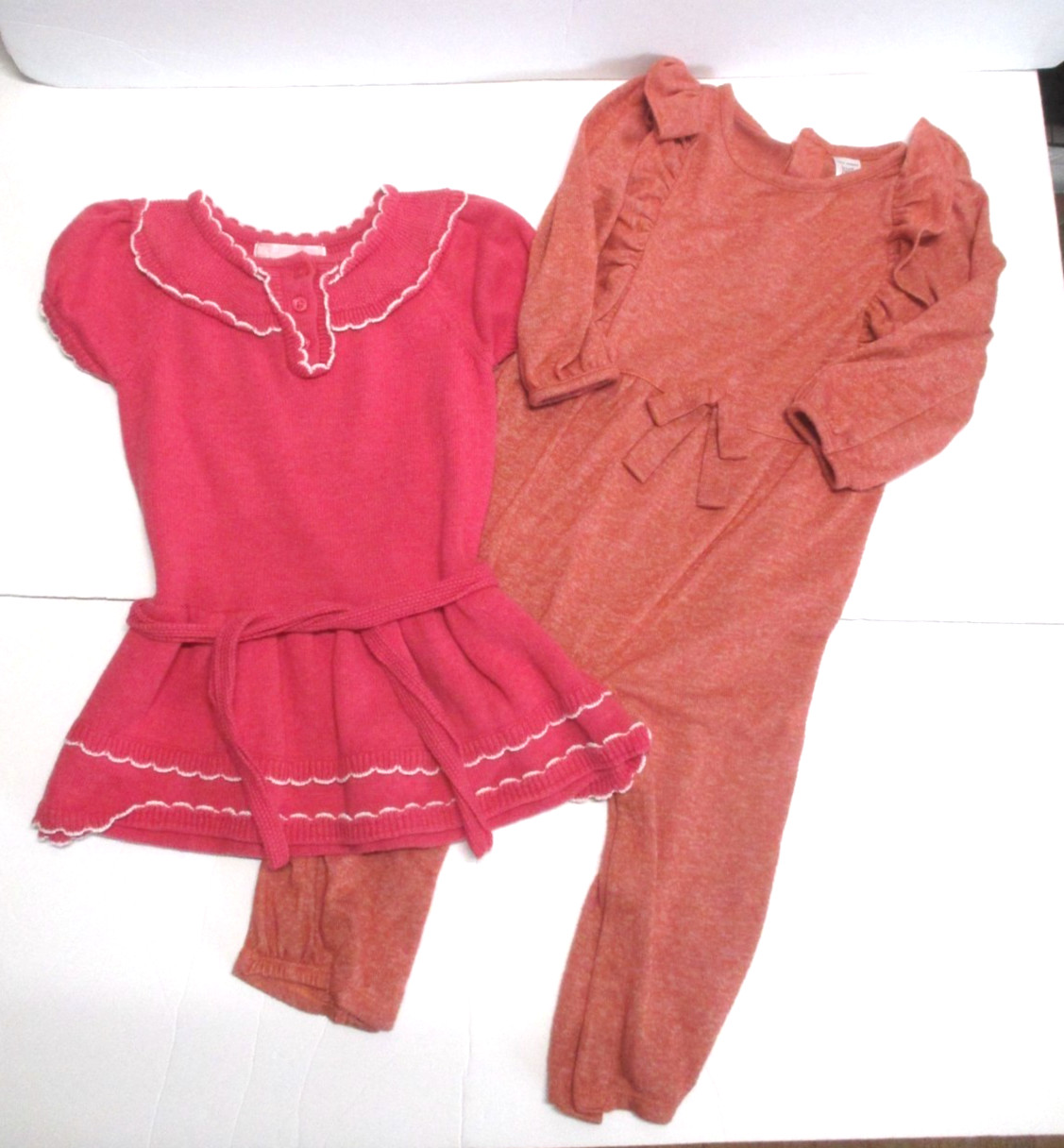 2 Toddler Girls Janie And Jack Carter's Pink Knit Dress & Longall Sz 12-18 & 18M