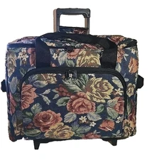 Rolling Tote Sewing Machine Case Carrier Storage Bag French Floral Tapestry LG