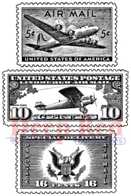 Deep Red Stamps Air Mail Postage Rubber Cling Stamp