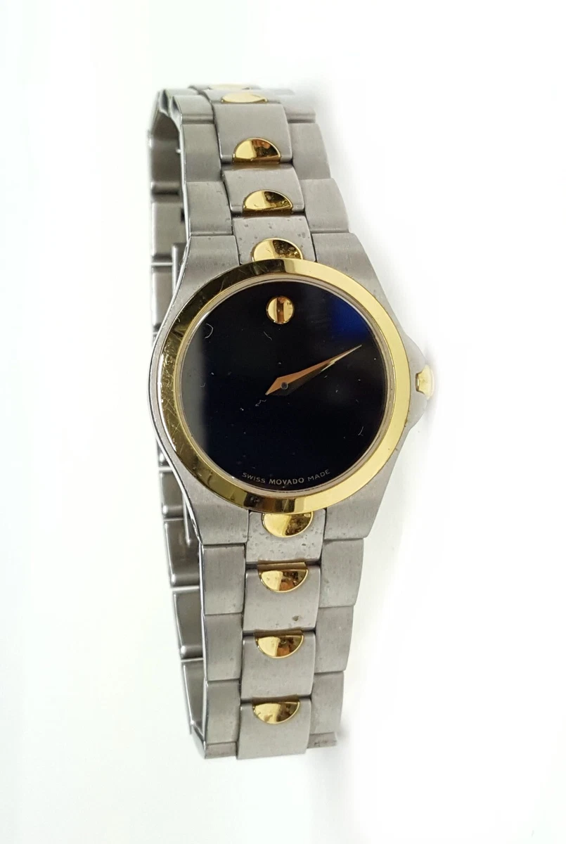 Movado women's gold watch with black face hot sale