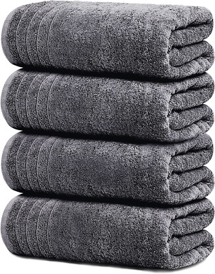 Pack of 4 Extra Large Bath Towels 30 X 60 Inches, 100% Cotton, Larger & Lighter 