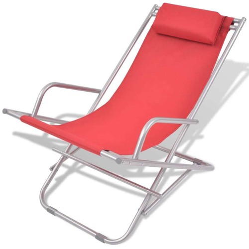 Reclining Deck Chairs 2 pcs Steel Red vidaXL - Picture 2 of 9