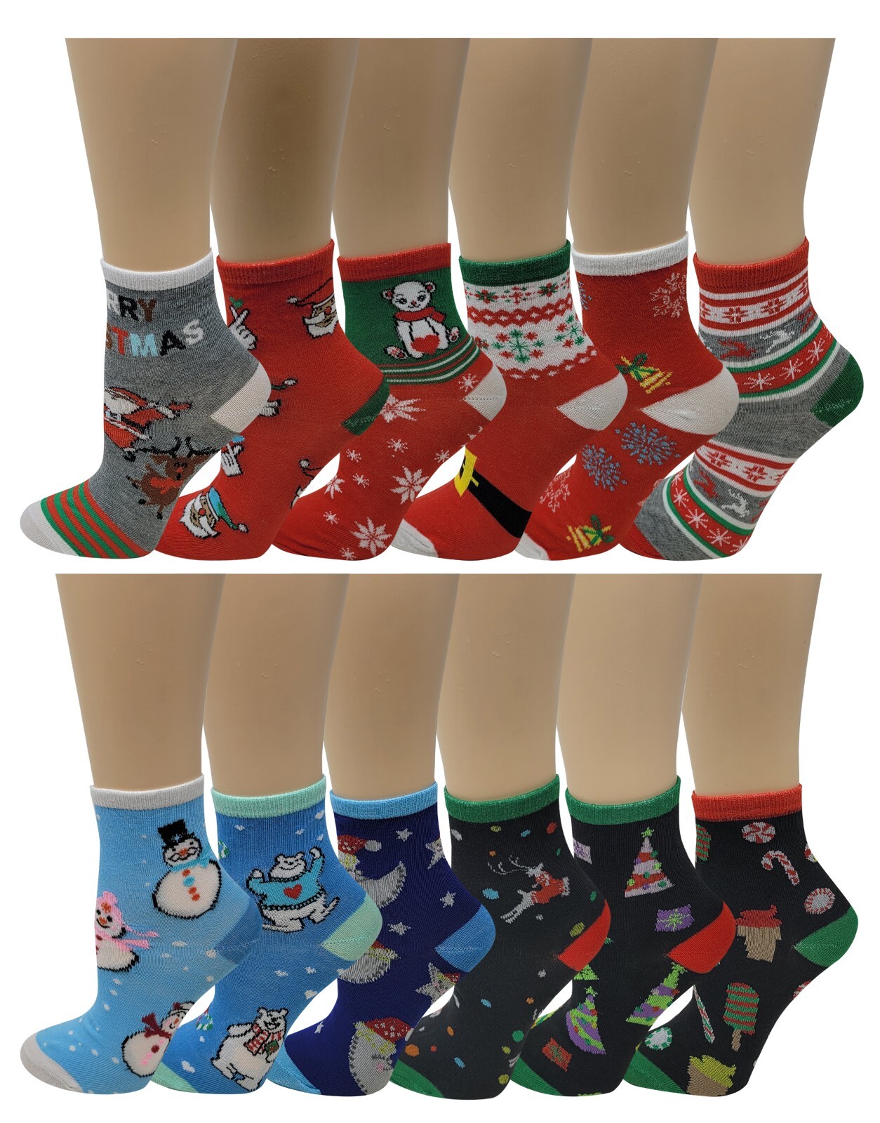 Different Touch 12 Pairs Kids Christmas Assorted Novelty Design Crew Socks