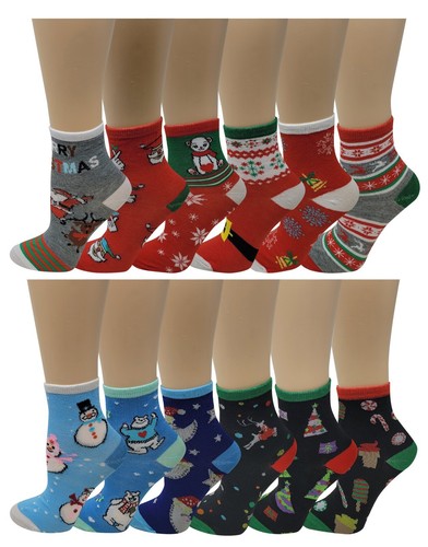 Different Touch 12 Pairs Kids Christmas Assorted Novelty Design Crew Socks - Picture 2 of 12