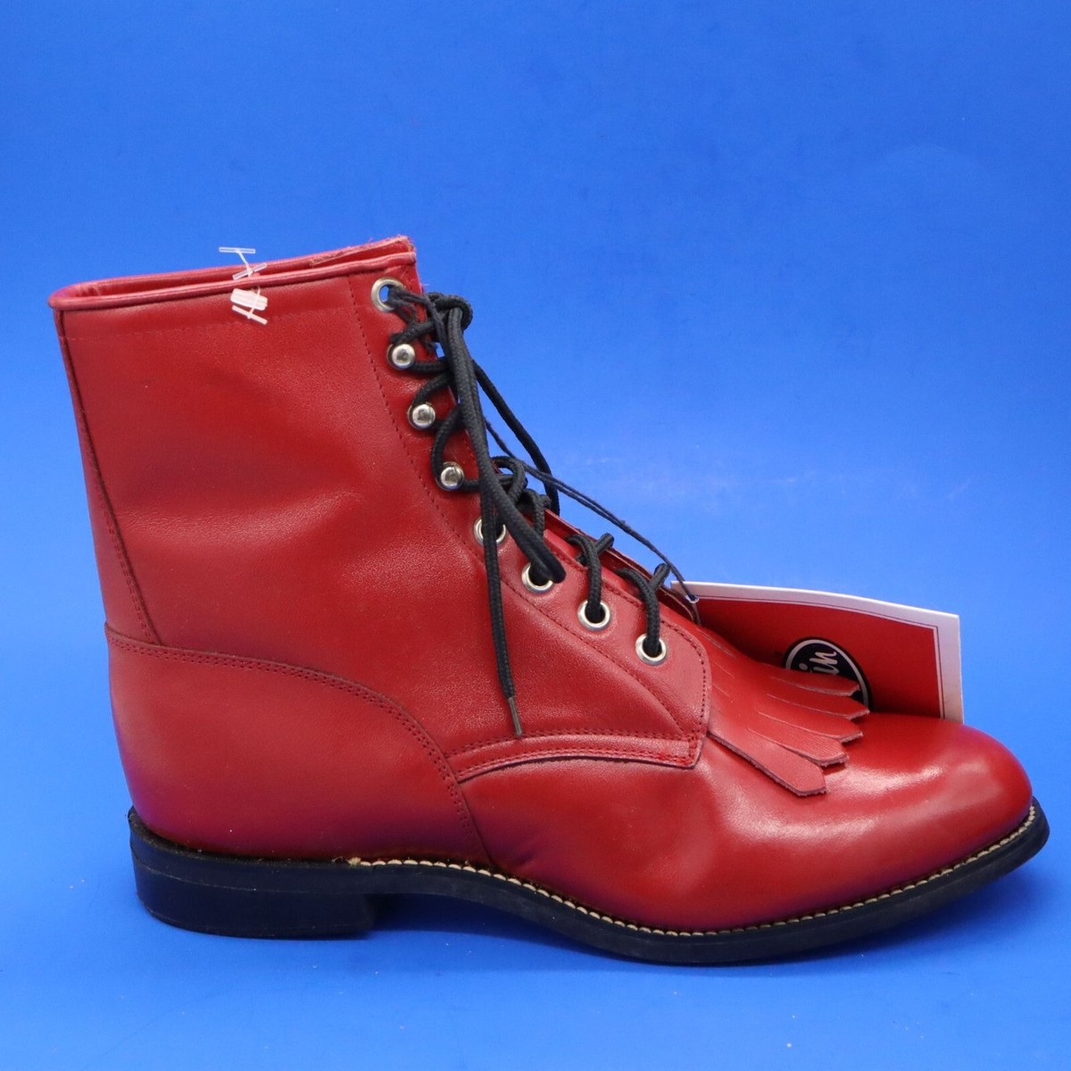 Justin Red Leather Lace Up Cowboy Boots 503Y Girls 5 1/2 D