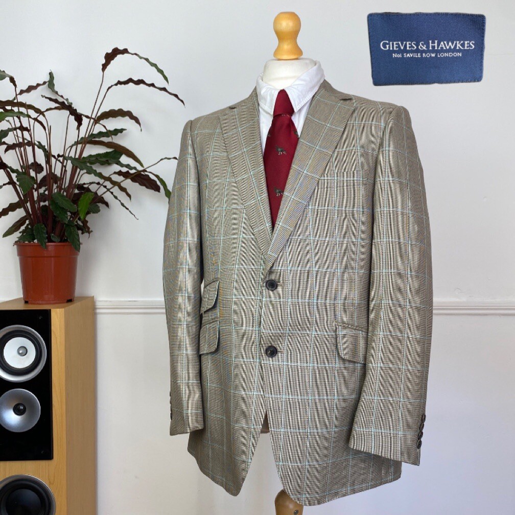 FILA Giacca blazer Gieves & Hawkes Savile Row leggera a quadri tweed lana e seta 42R