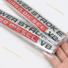 2PC Chrome Red FOR 05-10 POWER STROKE Turbo DIESEL V8 DOOR Fender EMBLEM DECAL