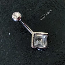 14g White Sparkle Cz Jewel Gem Paragon Shape Belly Button Ring (B310)