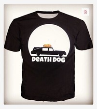 Camiseta negra Death Dog Food Cart Hot Dog fúnebre talla mediana