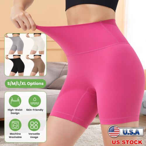 High Waisted Biker Shorts Tummy Control Yoga Gym Workout Fitness Spandex Shorts