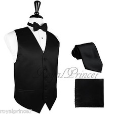 BLACK 10-B Tuxedo Suit Vest Waistcoat and Neck tie, Bow Tie Hanky Wedding Party