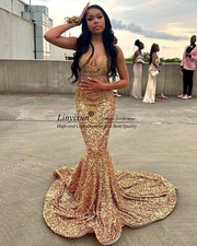 Luxury Beaded Crystals Mermaid Prom Dresses Glitter Sequin Birthday Party Dress