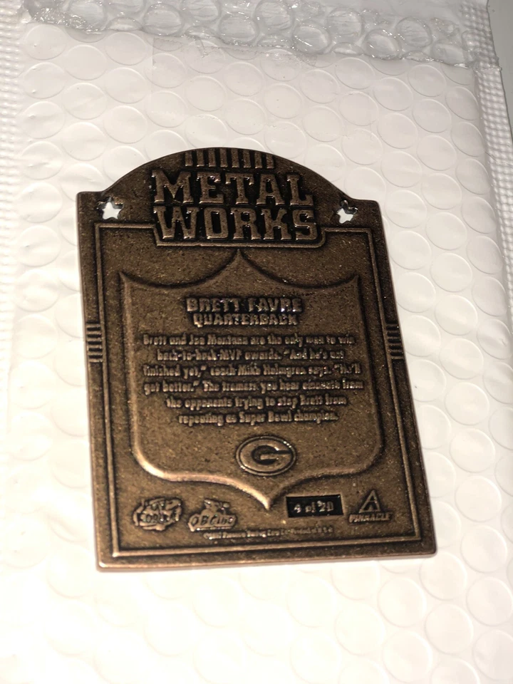 Tarjeta Pinnacle Brett Favre 1997 XPress Express Metal Works -139 gramos tarjeta de metal Foto 4 de 4