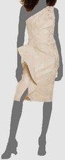  595 Rickie Freeman by Teri Jon Women's Gold Metallic One-Shoulder Dress Size 6