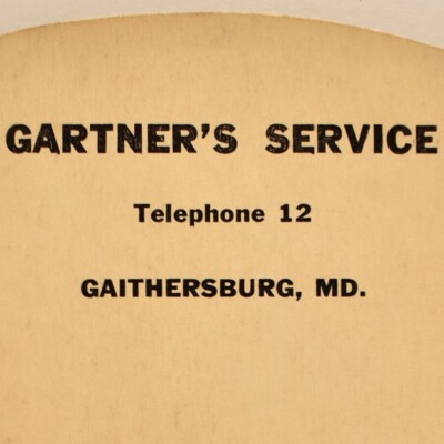 1920s Gartner's Service Car Repair Shop Gaithersburg Maryland Advertising Fan #1