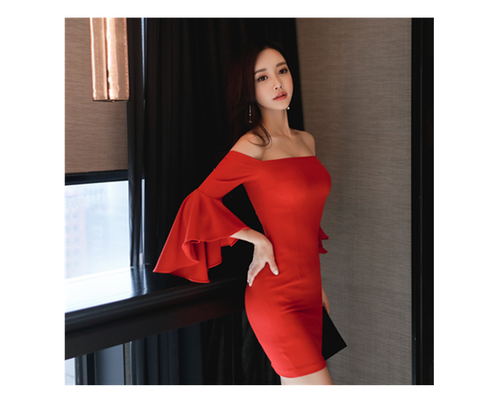 vestito corto abito tubino elegante rosso maniche slim morbido moda manica  4875 | eBay
