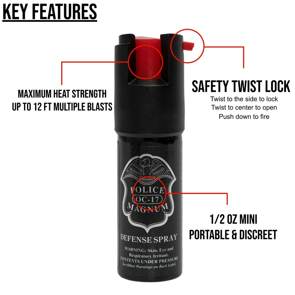 2 Police Magnum spray de pimienta .50 oz unidad bloqueo de seguridad protección de defensa personal Foto 2 de 4