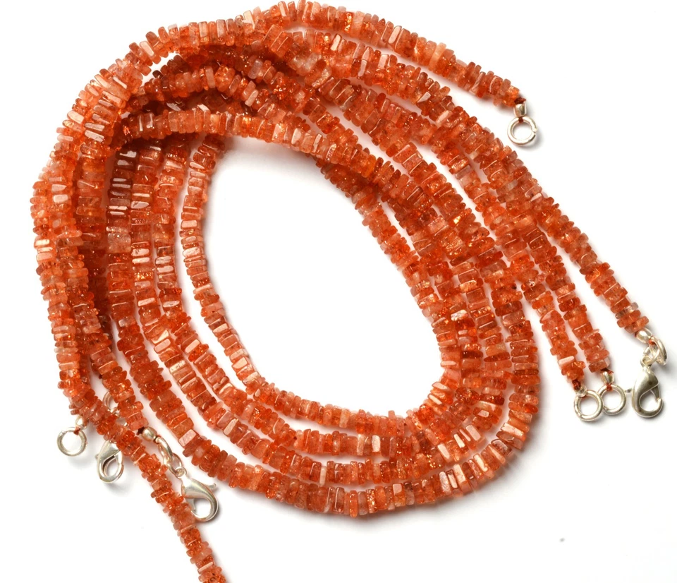 НАТУРАЛЬНЫЙ ДРАГОЦЕННЫЙ КАМЕНЬ СОЛНЕЧНЫЙ КАМЕНЬ 4,5 ММ КВАДРАТНЫЙ HEISHI БИСЕР 94CT. 16 «ЗАКОНЧИЛ ОЖЕРЕЛЬЕ - Изображение 2 из 4