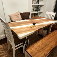 White Dining Epoxy Table, Resin Dining Table, River Epoxy Table, Epoxy Table Top
