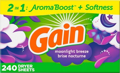 Gain Dryer Sheets Laundry Fabric Softener, Moonlight Breeze, 240 Count