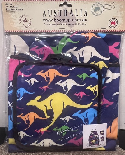 NEW Australia Kangaroo Apron , Pot Holder & Kitchen Mitten Set Souvenir Keepsake - Picture 2 of 24