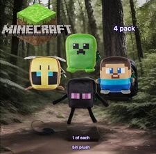 Minecraft Cuutopia 4 PK  Steve,Creeper,Enderman, Bee-4.5in Plush Full Set New