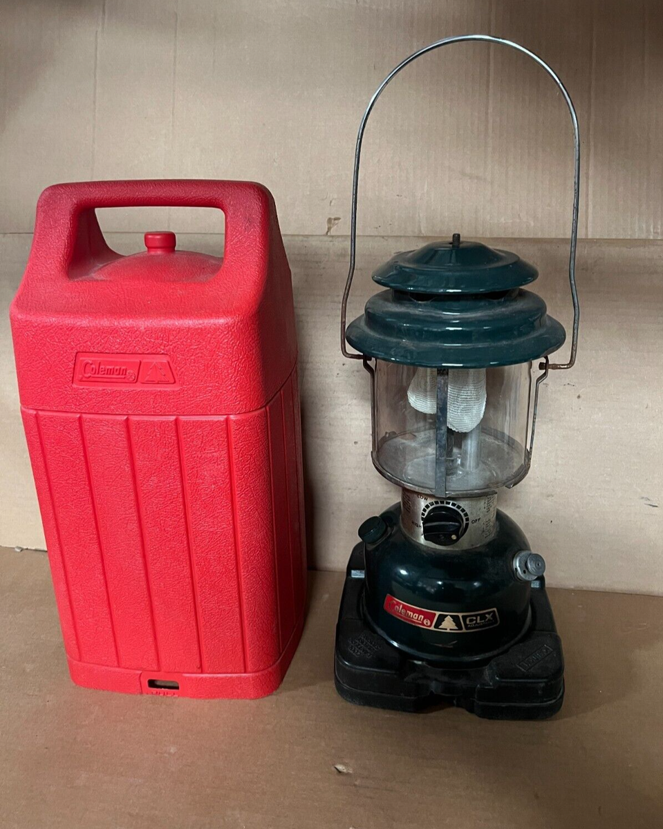 Vintage Coleman CLX Adjustable Green Double Mantle Lantern w/ Red