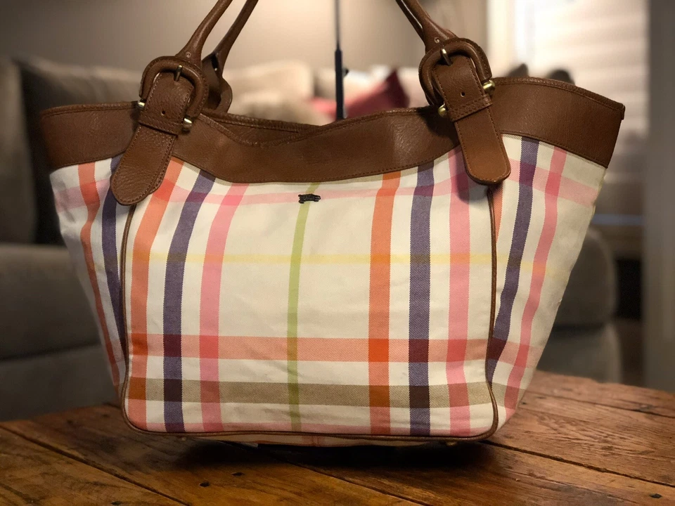 Bolso de hombro de cuero marrón multicolor BURBERRY House Check Foto 4 de 4