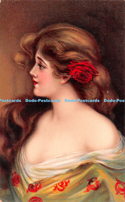 R443450 Frau mit langen Haaren und roter Rose im Haar B Serie Nr H I