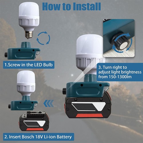 Faretto LED da lavoro da campeggio portatile per batteria Bosch GBA 18V - Foto 5 di 9
