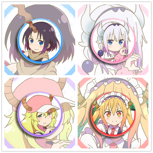 Miss Kobayashi's Dragon Maid Badges 4 Pieces Pins Schoolbag 2.3"
