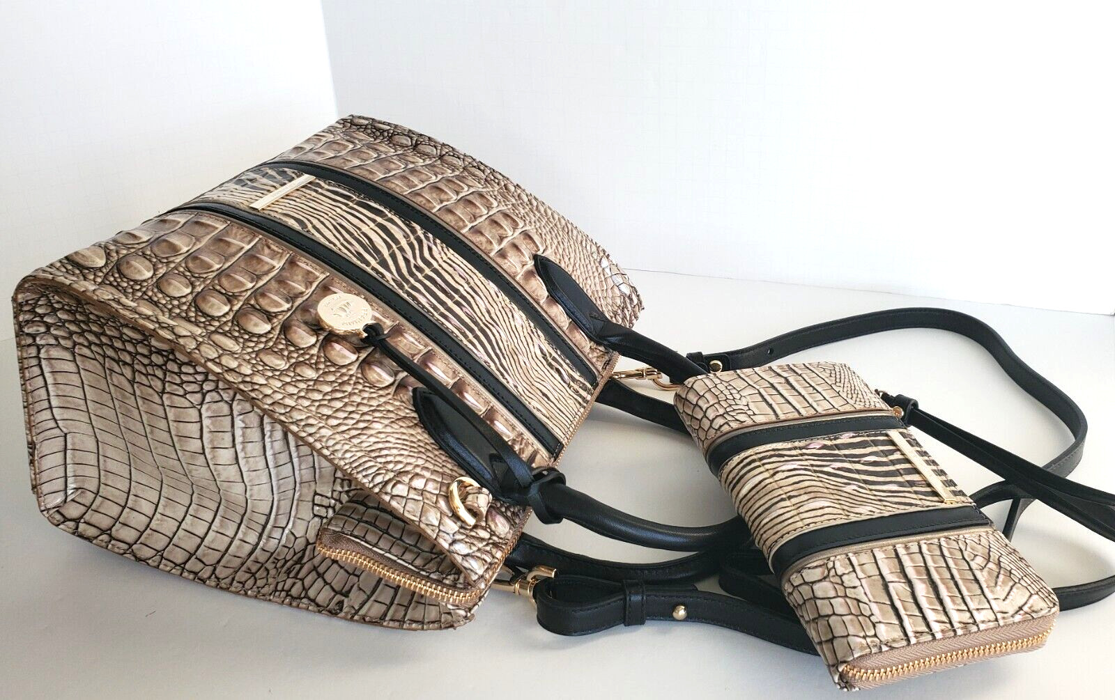 🌹Brahmin Caroline Satchel Biscuit Nakoma Leather Crossbody Bag+Wallet NWT**HTF image 4