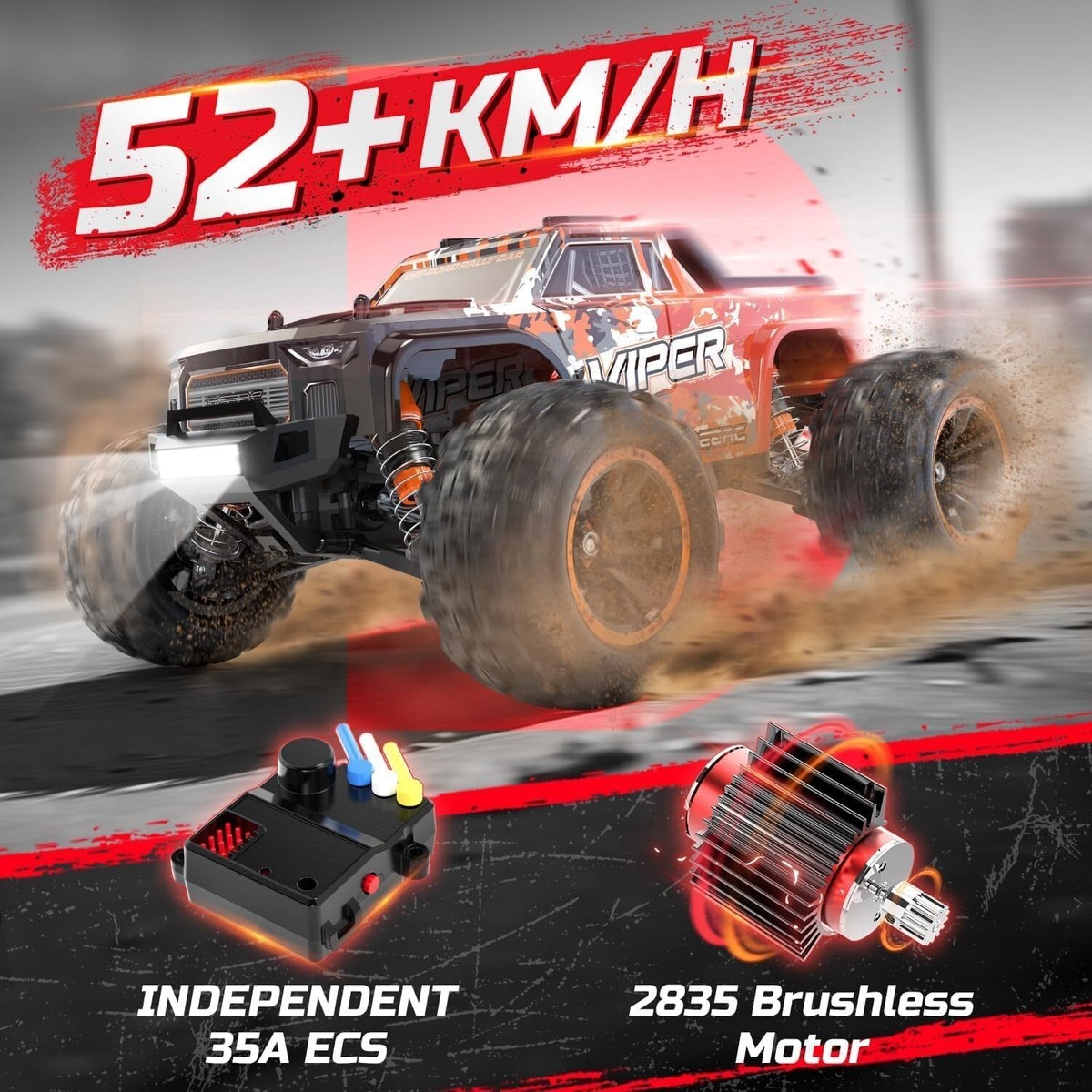 DEERC H16R Brushless Fast RC Cars,1:16 52KM/H High Speed